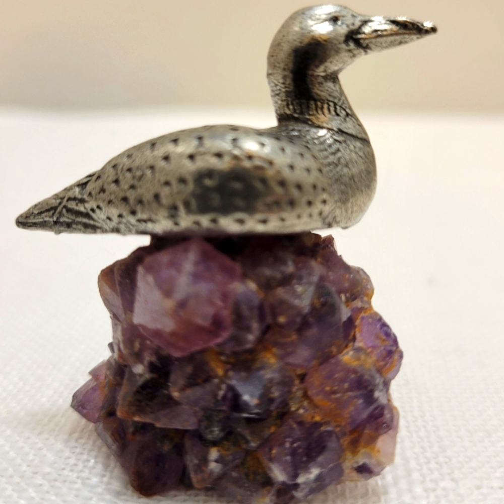 Silver Bird Figurine on Amethyst Base
